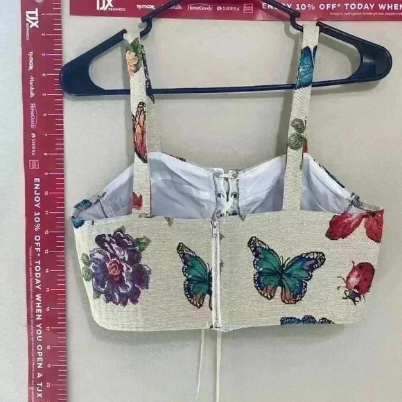 Cider Tan, Butterfly and Floral Corset Crop Top - Picture 2 of 9